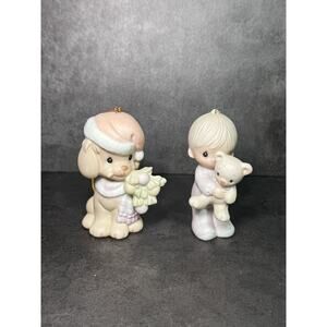 Precious Moments Ornament Set - Puppy w/ Santa Hat & Little Boy w/ Teddy